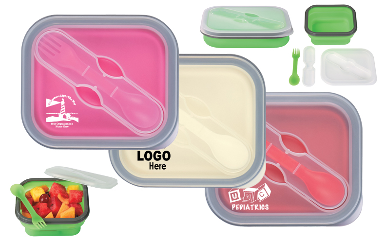 Collapsible Food Container With Dual Utensil Collapsible Food Container With Dual Utensil